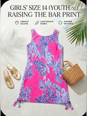 Lilly Pulitzer Girls Raise The Bar Pink Coral Reef Shift Dress Size 14 XL